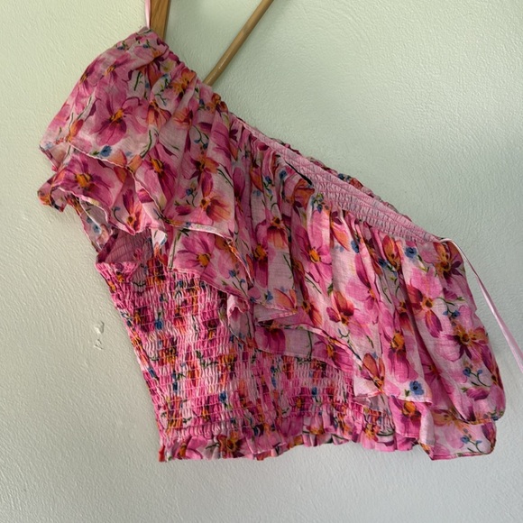 Endless Rose Floral Pink One-Shoulder Top small - Picture 5 of 5